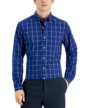 Club Room Mens Slim Fit Window Pane Dress Shirt Navy Small