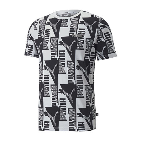 Puma Men's Power Crewneck Short Sleeve T-Shirt Allover Logo Print White 2XL