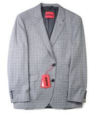 Hugo Boss Men's Wool Blend Check Suit Jacket Grey Blue Plaid Check 42L