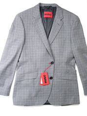Hugo Boss Men's Wool Blend Check Suit Jacket Grey Blue Plaid Check 42L
