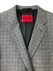 Hugo Boss Men's Wool Blend Modern Fit Check Suit Jacket 46R Grey Blue