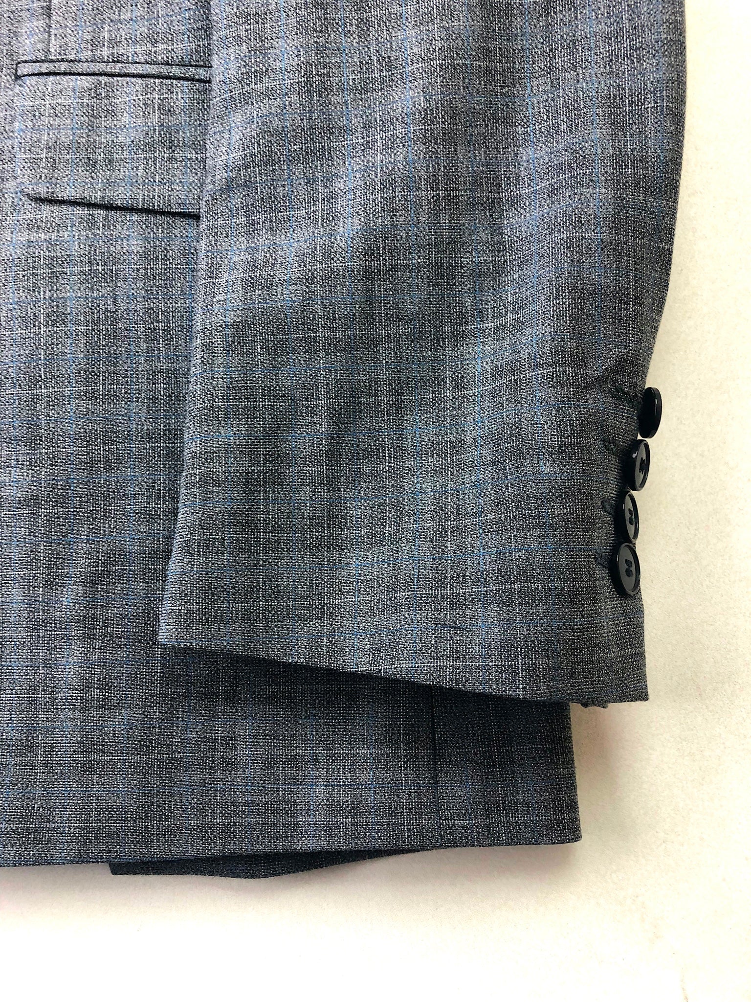 Hugo Boss Men's Wool Blend Check Suit Jacket Grey Blue Plaid Check 42L
