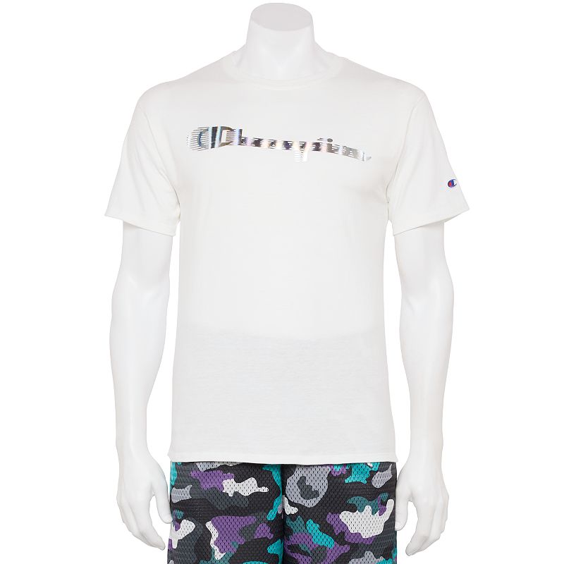 Champion Men's Reflective Script Graphic Short Sleeve T Shirt White Large