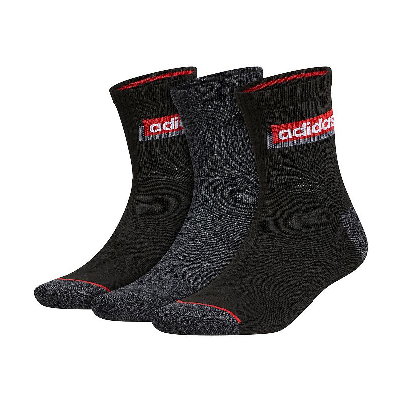 Adidas Men's 3-Pk Sport Linear Quarter High Socks - Black Grey Red 6-12