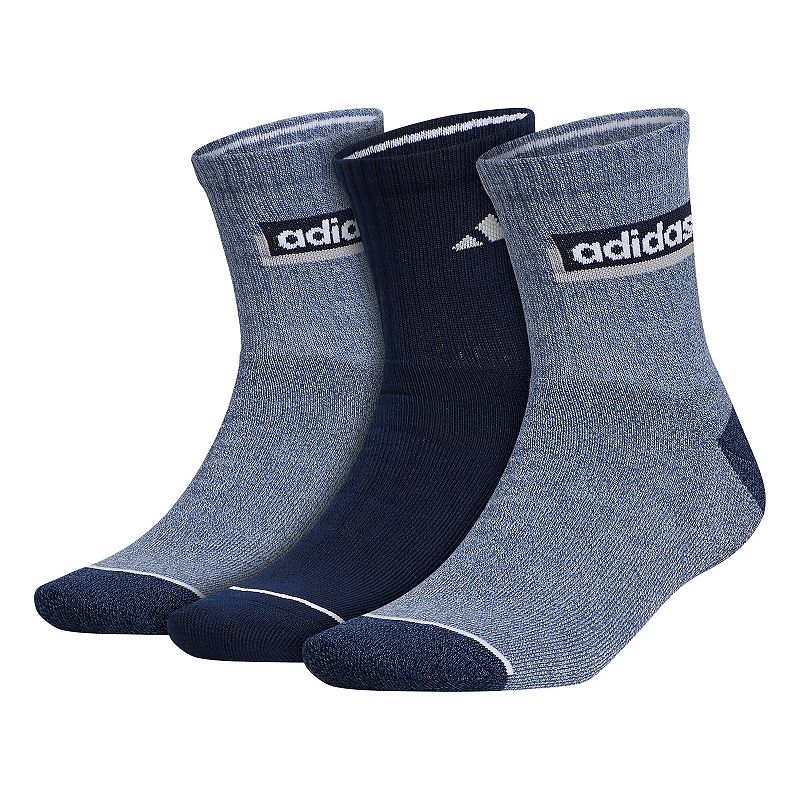 Adidas Men's Blocked Linear II 3 Pack Quarter Socks Navy Blue 6 to 12