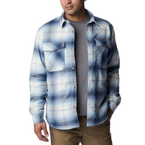 Columbia Mens Plaid Sherpa-Lined Shirt Jacket Sky Blue Ombre Tartan Medium