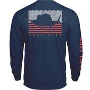 Salt Life Men's Sailin Flag Graphic Long Sleeve T Shirt Washed Navy Large