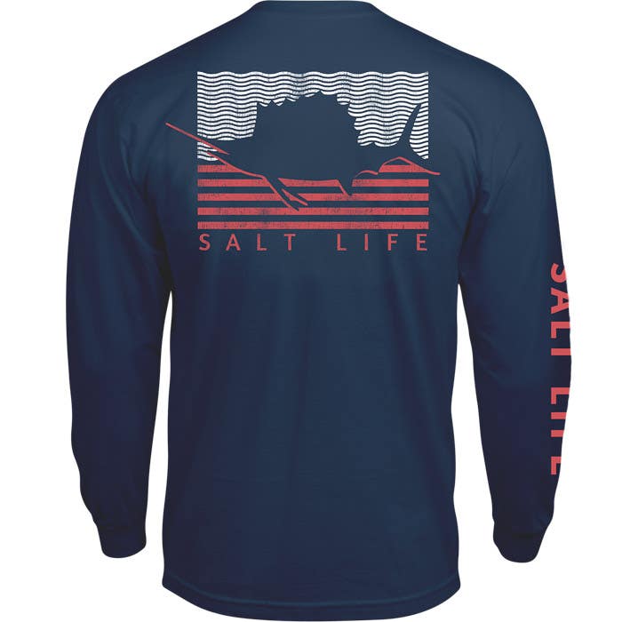 Salt Life Men's Sailin Flag Graphic Long Sleeve T Shirt Washed Navy Large