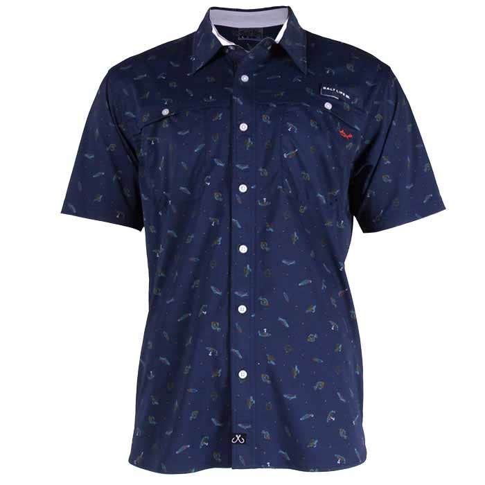 Salt Life Salt Life Mens Fish N Lures Button Down Shirt Navy Blue XXL