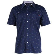 Salt Life Men's Fish N Lures Woven Button Down Short Sleeve Shirt Blue Large