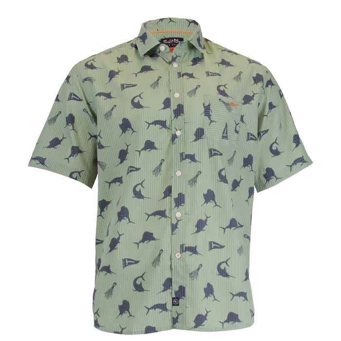 Salt Life Men's Slam Stretch Kelp Print Short Sleeve Button Down Shirt Small