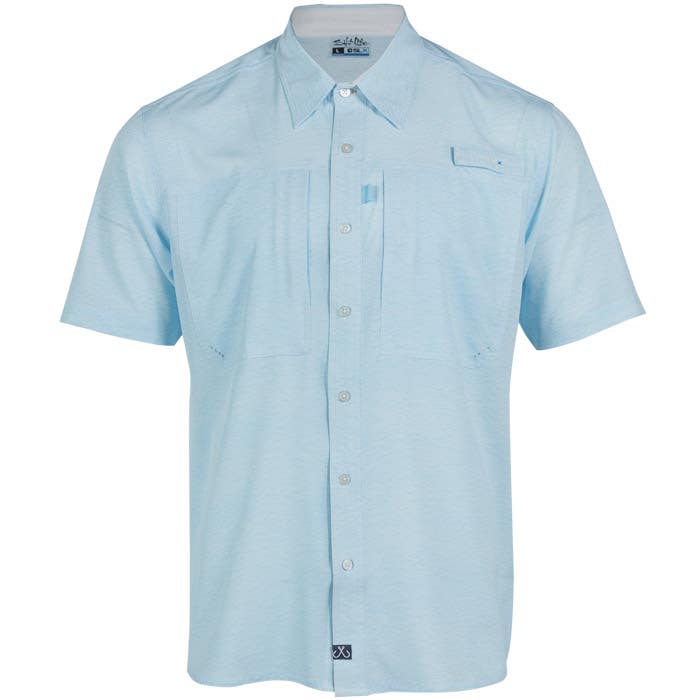 Salt Life Men's H20 Button Down Performance Fishing Shirt Blue Medium