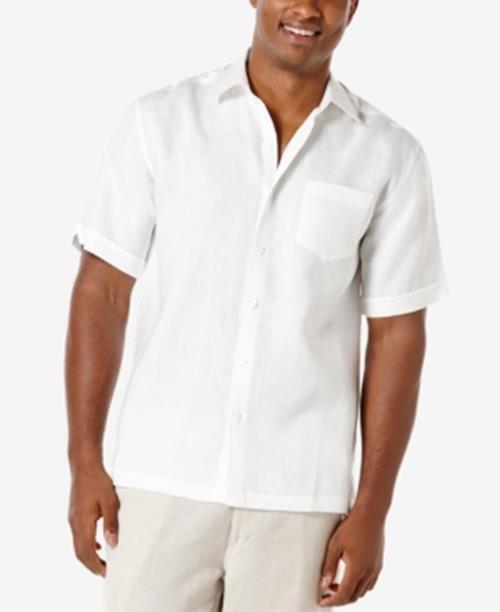 Cubavera Mens Carmine Linen Short-Sleeve Button Down Shirt Bright White Medium