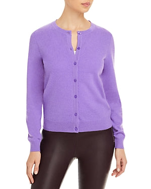 Private Label Womens Crewneck Cashmere Cardigan Sweater Small Purple