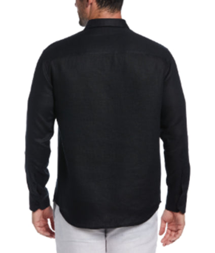 Cubavera Mens Linen Triple Tuck Embroidered Shirt Jet Black Large