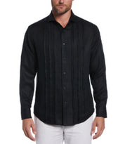 Cubavera Mens Linen Triple Tuck Embroidered Shirt Jet Black Large