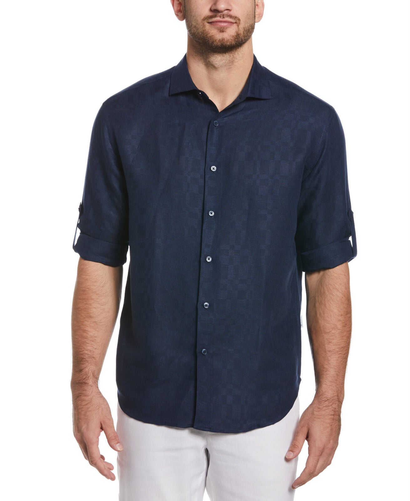 Cubavera Mens Tonal Button Down Shirt Dress Blue Large