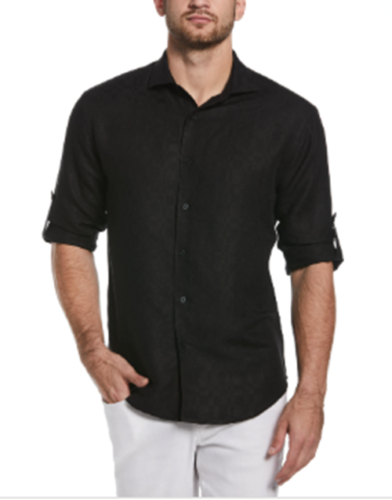 Cubavera Mens Tonal Shirt Brilliant Jet Black Large