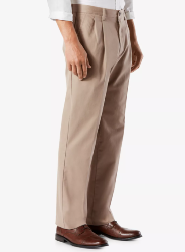 Dockers Big & Tall Easy Classic Pleated Khaki Stretch Pants Dark Beige 38 x 36