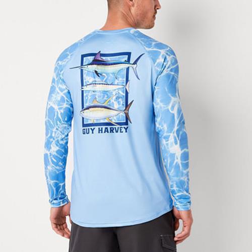 Guy Harvey Mens Crew Neck Long Sleeve Classic Fit Graphic T-Shirt Blue Small
