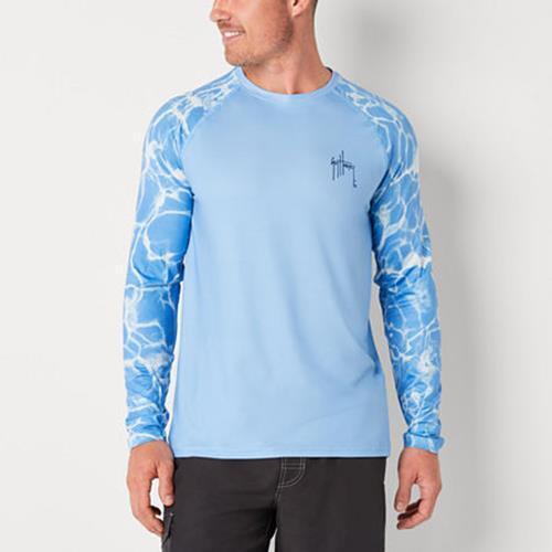 Guy Harvey Mens Crew Neck Long Sleeve Classic Fit Graphic T-Shirt Blue Small