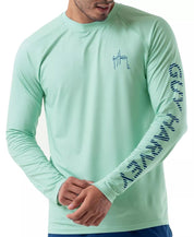 Guy Harvey Mens Long-Sleeve Crewneck T-Shirt UPF Beach Glass Medium