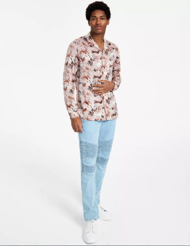 I.N.C. International Concepts Mens Classic Fit Button Down Shirt Baby Fawn XS