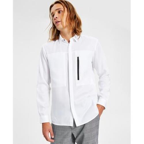 I.N.C. Men's Classic-Fit Long Sleeve Zip-Pocket Shirt Bright White XS