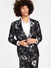 I.N.C. International Concepts Mens Slim Fit Floral Suit Jacket Deep Black XS