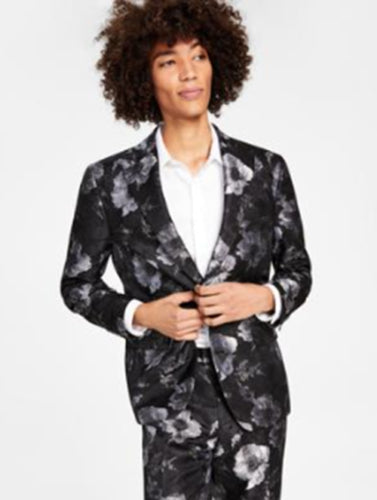 I.N.C. International Concepts Mens Slim Fit Floral Suit Jacket Deep Black XS