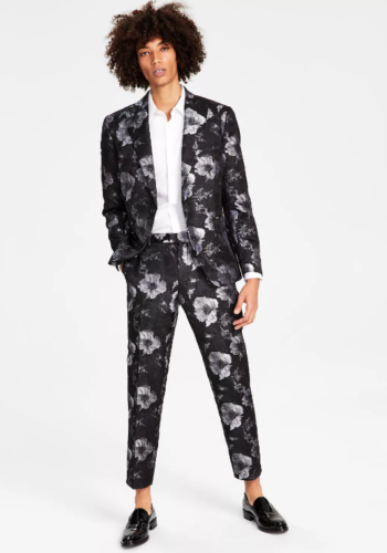 I.N.C. International Concepts Mens Slim Fit Floral Suit Jacket Deep Black XS