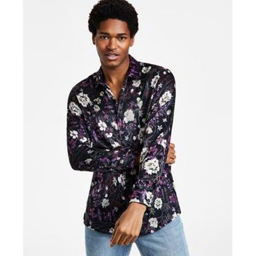 International Concepts Mens Classic Fit Floral Button Down Shirt Deep Black XS