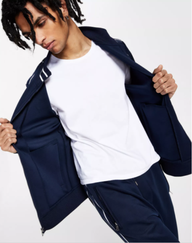 INC International Concepts Men's Neoprene Track Jogger Jacket Small Navy Blue
