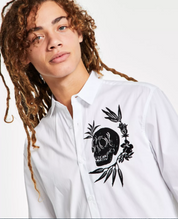 I.N.C. International Concepts Mens Regular Fit Floral Skull Shirt White Medium