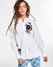 I.N.C. International Concepts Mens Regular Fit Floral Skull Shirt White Medium