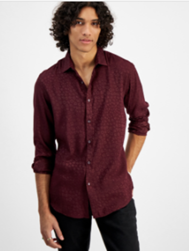 International Concepts Men's Regular Fit Leopard Print Shirt Port Red XS