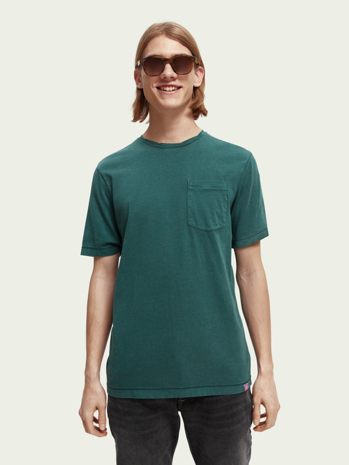 Scotch & Soda Men's Green Xxl Twisted Collar Organic Cotton T shirt