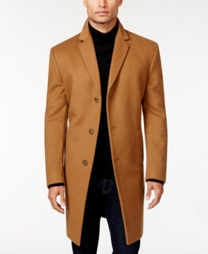 Kenneth Cole Reaction Men's Raburn Slim Wool-Blend Over Coat 40R Camel Tan