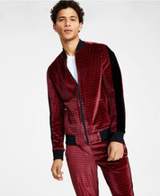INC Men's Classic-Fit Geo-Print Full-Zip Velour Tracksuit Jacket Ruby Medium