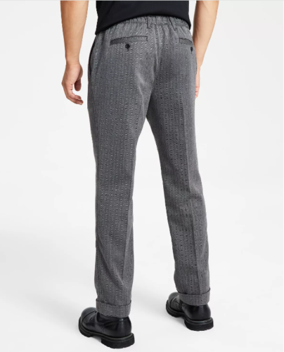 INC International Concepts Mens Classic-Fit Herringbone Pants Deep Black Large