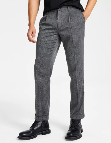 International Concepts Mens Classic Fit Herringbone Pleated Dress Pants Black XL