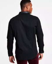 INC International Concepts Mens Classic-Fit Solid Button Deep Black Shirt Small
