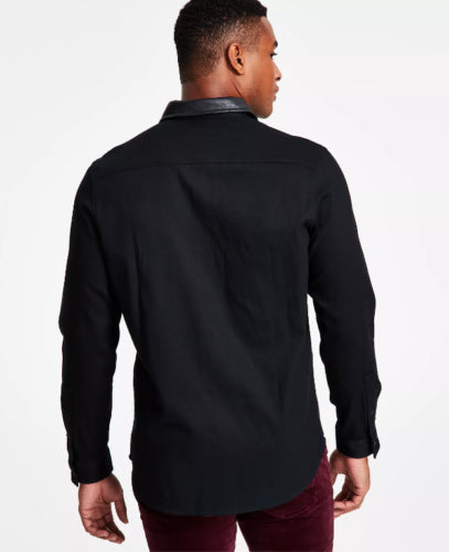 INC International Concepts Mens Classic-Fit Solid Button Deep Black Shirt Small