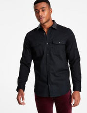 INC International Concepts Mens Classic-Fit Solid Button Deep Black Shirt Small