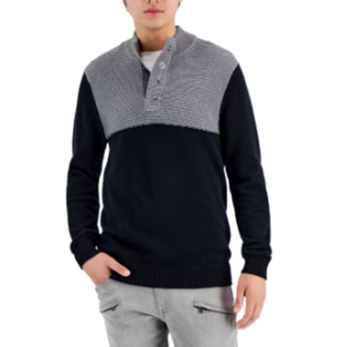 I.N.C. International Concepts Mens Colorblocked Mock Neck Sweater Deep Black XS
