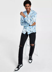 INC International Concepts Mens Classic-Fit Button Down Shirt Blue Medium