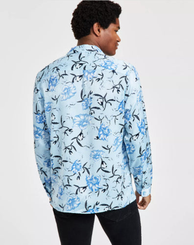 INC International Concepts Mens Classic-Fit Button Down Shirt Blue Medium
