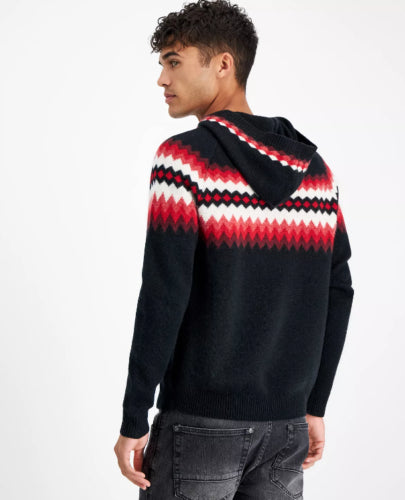 INC International Concepts Mens Ollie Geo-Print Hoodie Sweater Black XS Cashmere