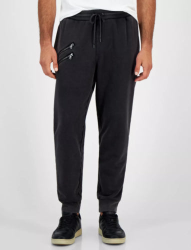 International Concepts Men's Regular Fit Acid Washed Moto Joggers Deep Black 2XL