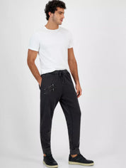 International Concepts Men's Regular Fit Acid Washed Moto Joggers Deep Black 2XL